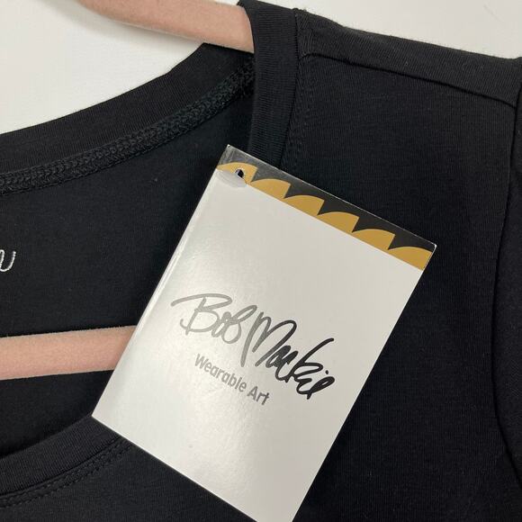 Bob Mackie Wearable Art Womens Scoopneck Shortsleeve Tee XS Black NWT - Picture 6 of 7